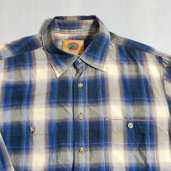 Boston Traders casual button down shirt men's size L brown blue plaid long sleev - Picture 2 of 10